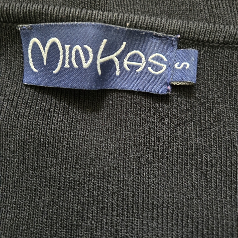 MINKAS Black Micro Rib Neon Striped V Neck Top. Size Medium - Picture 7 of 10